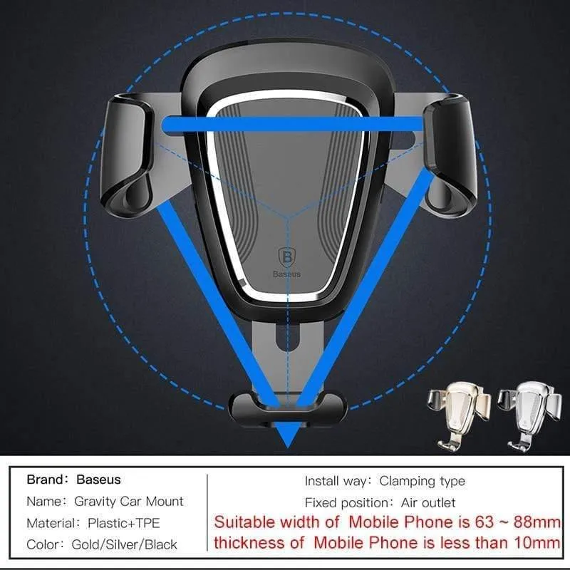 Baseus Gravity Autohalter für iPhone Samsung Handy Handyhalter 360 Grad GPS Air Vent Mount Clip Autotelefonhalter Ständer