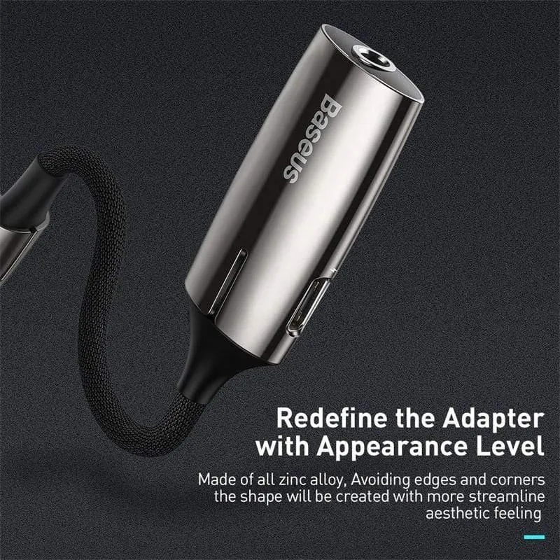 Baseus L60 USB C auf 3.5 mm Aux Audio Adapter USB Typ C Verlängerungskabel mit Lichtschnittstelle 1 bis 2 für Smartphones (Zinklegierung und Licht)