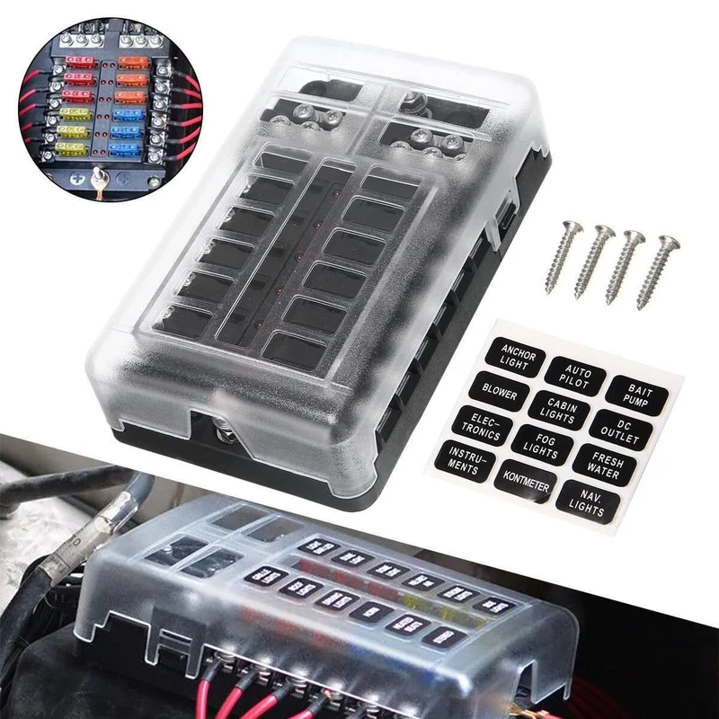 DC 32V 100A 12-Wege-Sicherungskastenblockhalter ATC ATO Blade LED für Car Marine Caravan mit Schrauben und Etiketten