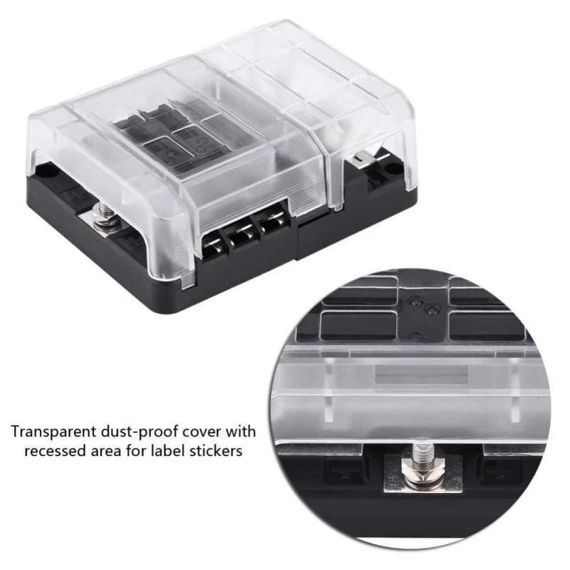 DC32V 100A Flachsicherungskasten-Halterblock mit 12P negativen Sammelschienen-Schnellklemmen und staubdichter Abdeckung für LKW, Bus, Boot, Wohnwagen