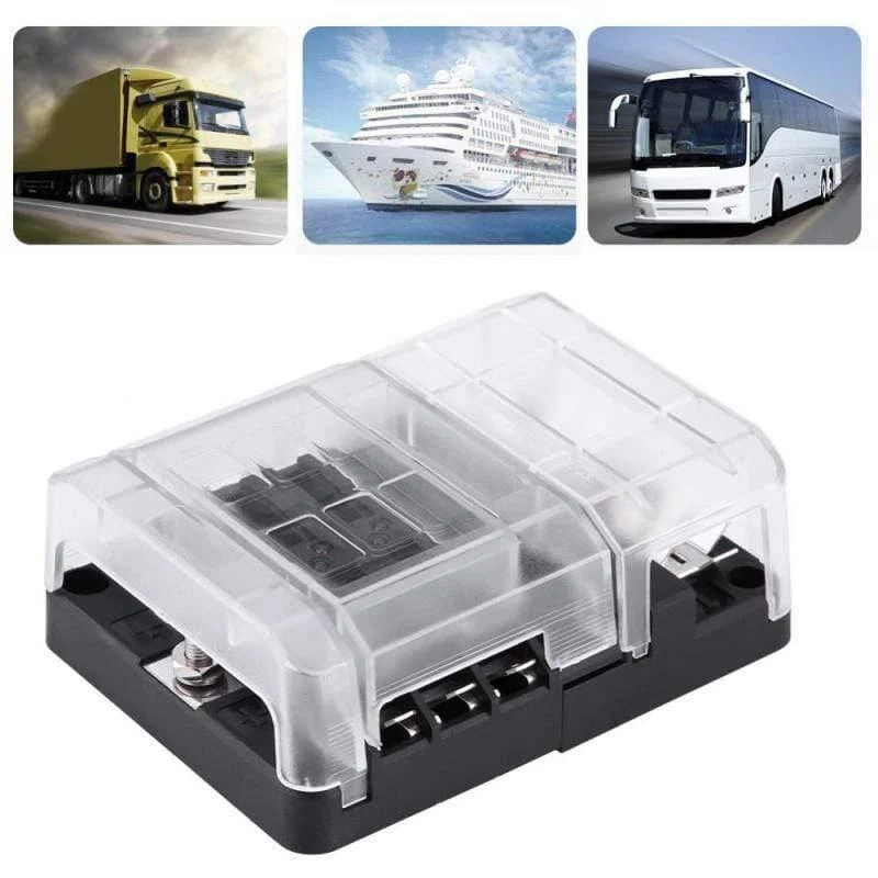 DC32V 100A Flachsicherungskasten-Halterblock mit 12P negativen Sammelschienen-Schnellklemmen und staubdichter Abdeckung für LKW, Bus, Boot, Wohnwagen