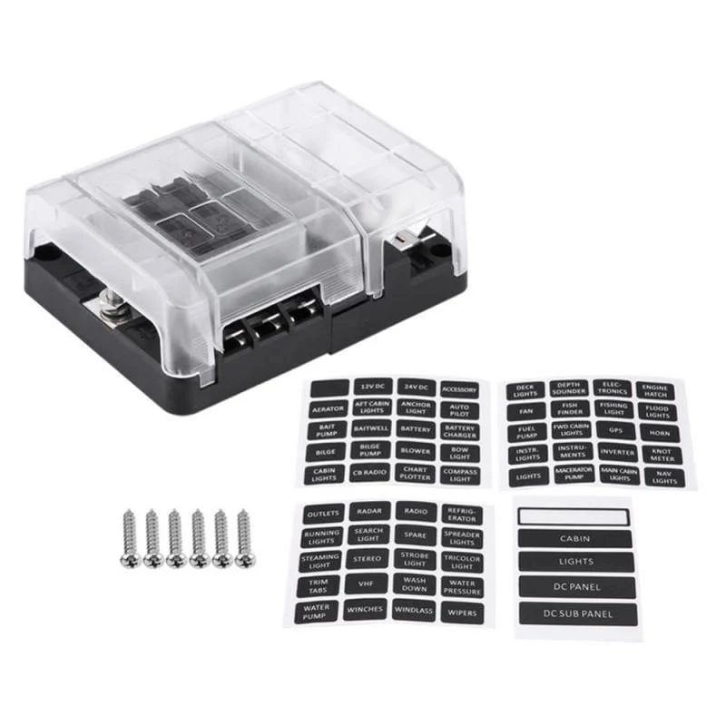 DC32V 100A Flachsicherungskasten-Halterblock mit 12P negativen Sammelschienen-Schnellklemmen und staubdichter Abdeckung für LKW, Bus, Boot, Wohnwagen