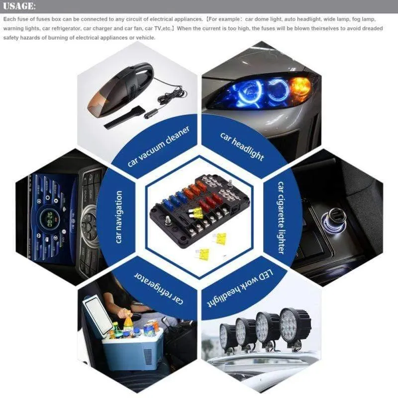LED-Anzeige IP56 Wasserdichter Sicherungskastenhalterblock ATC ATO 12-Wege-Autozubehör mit 250 Ampere