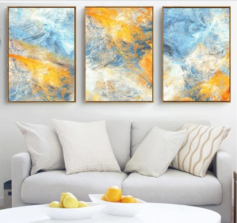 Traum Blau und Gelb Abstrakte Kunst Leinwand Gemälde Modulare Bilder Wandkunst Leinwand für Wohnzimmer Dekoration Kein Gestaltet
