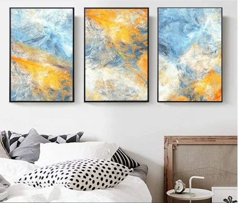 Traum Blau und Gelb Abstrakte Kunst Leinwand Gemälde Modulare Bilder Wandkunst Leinwand für Wohnzimmer Dekoration Kein Gestaltet