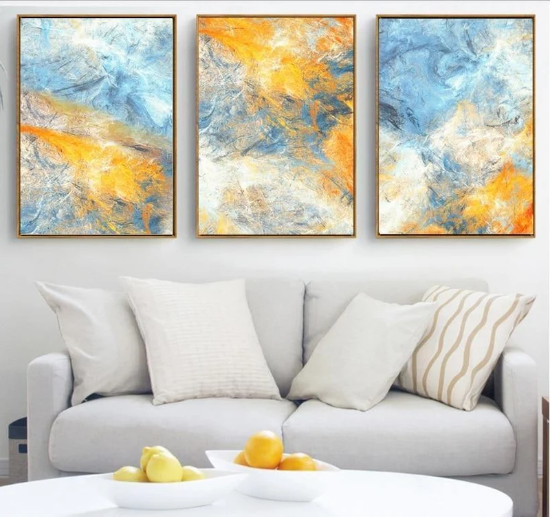 Traum Blau und Gelb Abstrakte Kunst Leinwand Gemälde Modulare Bilder Wandkunst Leinwand für Wohnzimmer Dekoration Kein Gestaltet