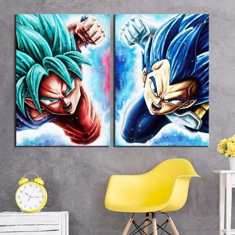 Wandkunst Leinwandbilder Gemälde 2 Stück Vegeta Goku Anime Dragon Ball Super Cartoon Modulare Poster Moderne HD Gedruckte Home Deco