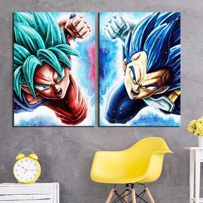 Wandkunst Leinwandbilder Gemälde 2 Stück Vegeta Goku Anime Dragon Ball Super Cartoon Modulare Poster Moderne HD Gedruckte Home Deco