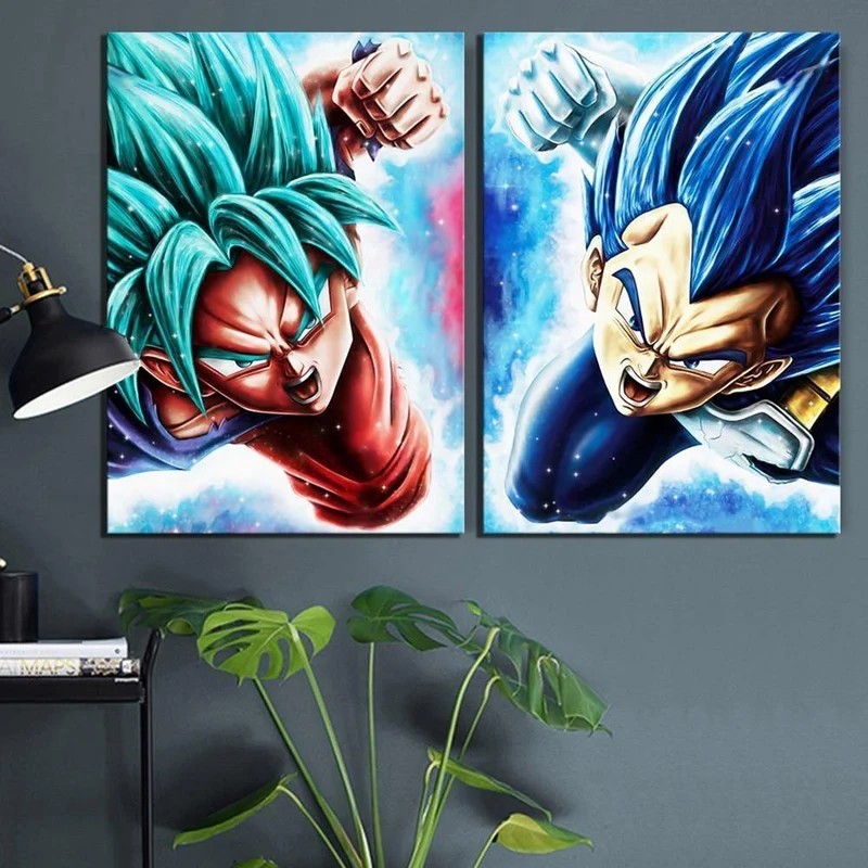 Wandkunst Leinwandbilder Gemälde 2 Stück Vegeta Goku Anime Dragon Ball Super Cartoon Modulare Poster Moderne HD Gedruckte Home Deco