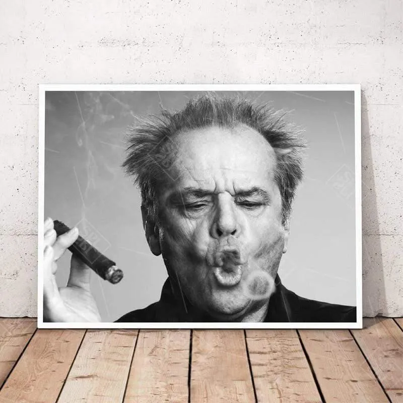 Jack Nicholson Zigarre Poster Wand Kunstdruck Bild Schwarz und Weiß Leinwand Gemälde für Wohnzimmer Moderne Dekoration