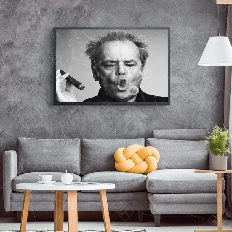 Jack Nicholson Zigarre Poster Wand Kunstdruck Bild Schwarz und Weiß Leinwand Gemälde für Wohnzimmer Moderne Dekoration
