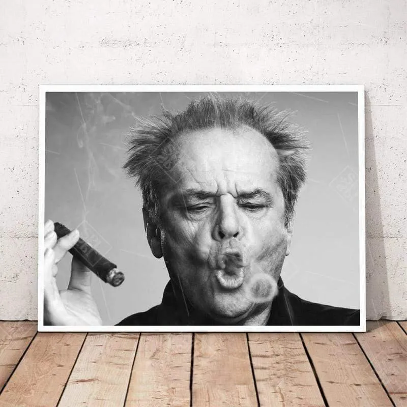 Jack Nicholson Zigarre Poster Wand Kunstdruck Bild Schwarz und Weiß Leinwand Gemälde für Wohnzimmer Moderne Dekoration
