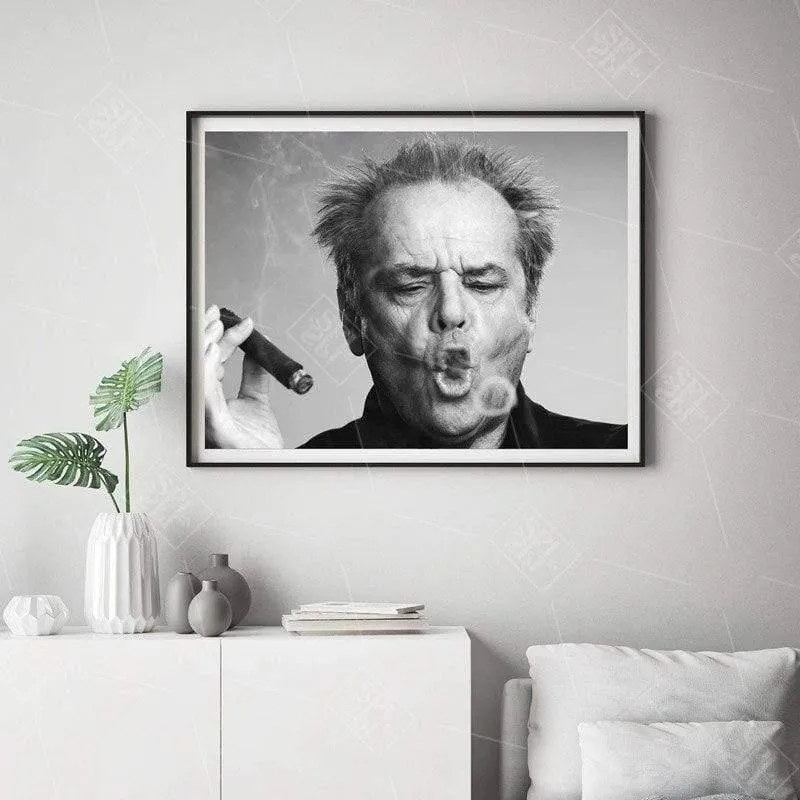 Jack Nicholson Zigarre Poster Wand Kunstdruck Bild Schwarz und Weiß Leinwand Gemälde für Wohnzimmer Moderne Dekoration