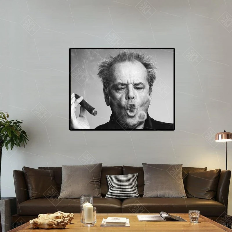 Jack Nicholson Zigarre Poster Wand Kunstdruck Bild Schwarz und Weiß Leinwand Gemälde für Wohnzimmer Moderne Dekoration