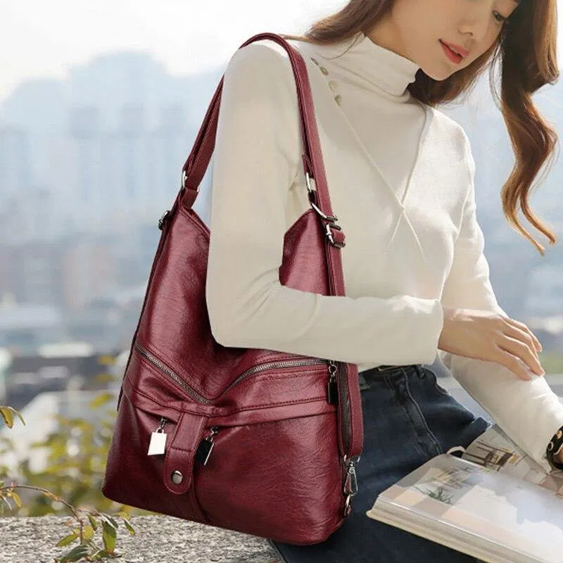 Leder Multifunktions Damen Taschen Mode weiblich große Kapazität Schultasche Frauen Umhängetaschen