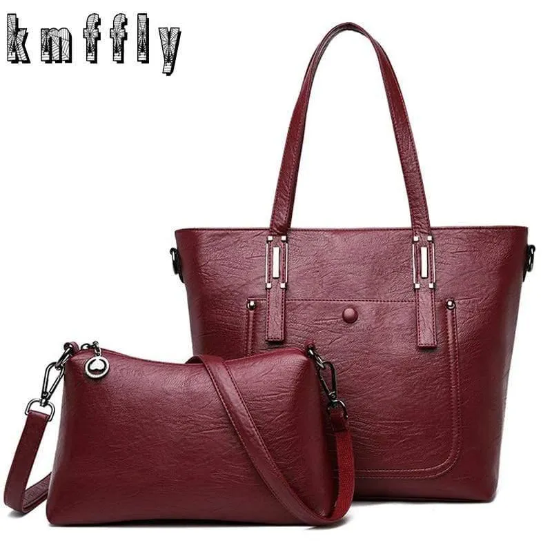 Damen Leder Handtaschen 2 Set Damen Messenger Taschen Designer Umhängetasche Frauen Bolsa