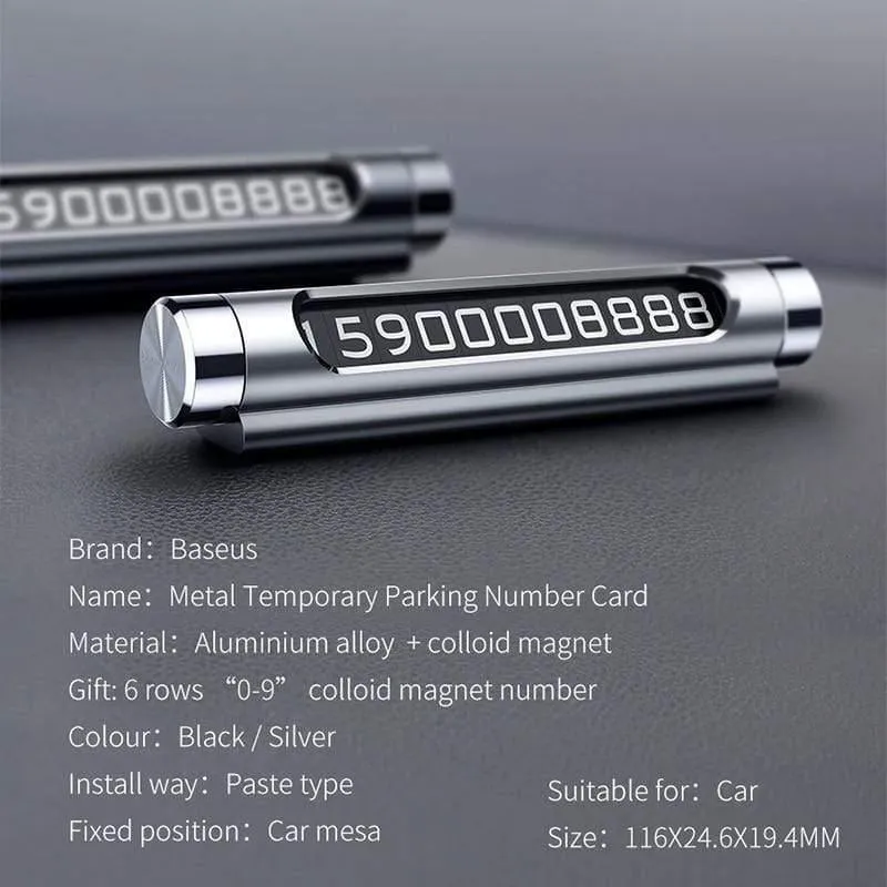 Baseus Mini Metallauto Temporäre Parkkarte Leuchtend umschaltbar Doppeltelefonnummer Autoaufkleber Auto-Styling