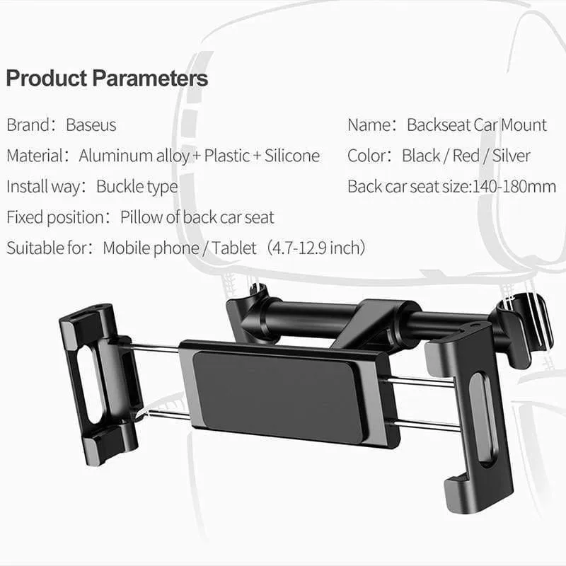 Baseus Auto-Rücksitz-Kopfstützenhalter für 4.7–12.9 Zoll Pad, Autotelefonhalter, Rücksitzhalterung für Pad, Tablet-PC, Auto-Kopfstützenhalter