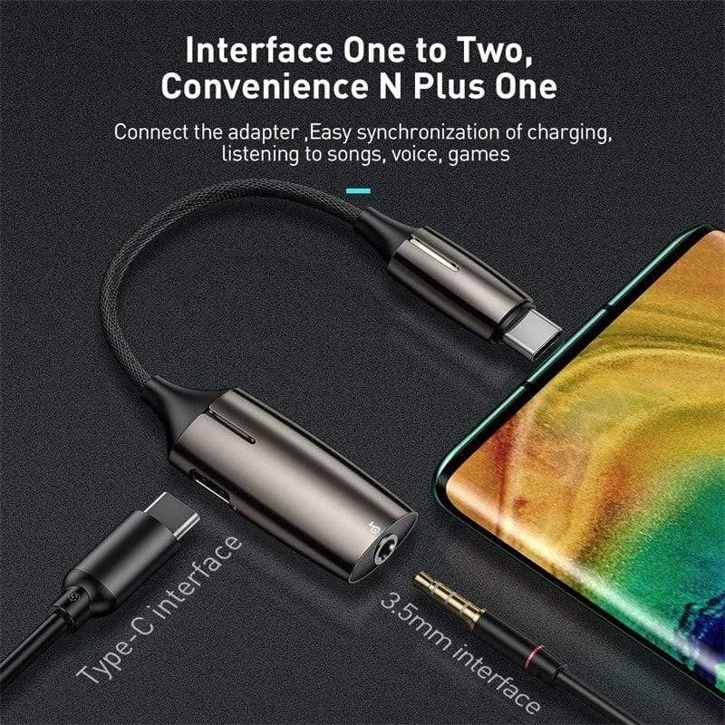 Baseus L60s USB Typ C auf 3.5 mm Aux-Audio-Adapter, Schnelllade-USB-C-Verlängerungskabel mit Lichtschnittstelle für Smartphones