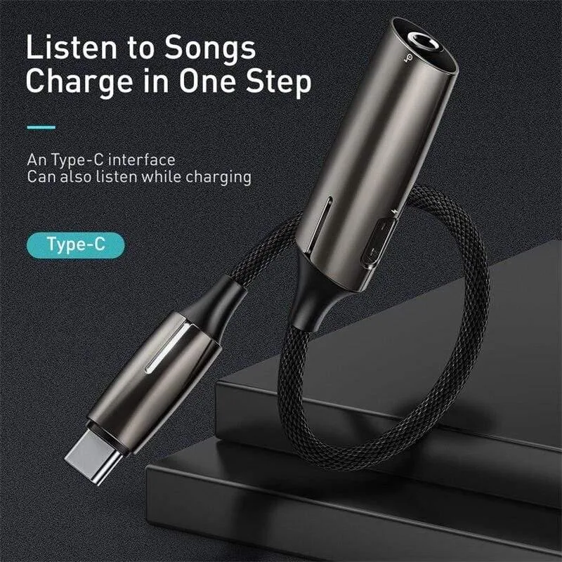 Baseus L60s USB Typ C auf 3.5 mm Aux-Audio-Adapter, Schnelllade-USB-C-Verlängerungskabel mit Lichtschnittstelle für Smartphones