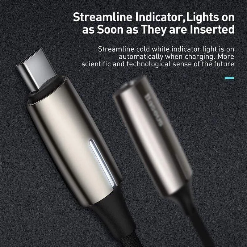 Baseus L60s USB Typ C auf 3.5 mm Aux-Audio-Adapter, Schnelllade-USB-C-Verlängerungskabel mit Lichtschnittstelle für Smartphones