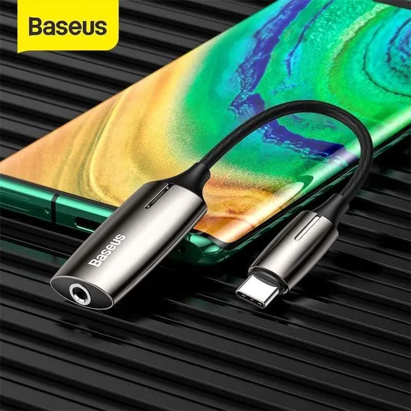 Baseus L60s USB Typ C auf 3.5 mm Aux-Audio-Adapter, Schnelllade-USB-C-Verlängerungskabel mit Lichtschnittstelle für Smartphones