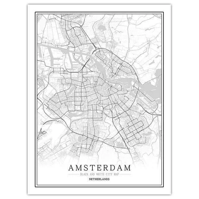 Niederlande Schwarz Weiß Weltstadt Karte Poster Nordic Wohnzimmer Amsterdam Breda Wand Kunst Bilder Home Decor Leinwand Malerei