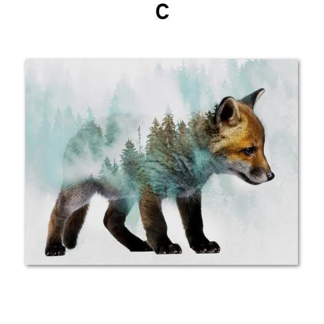 Landschaft Wald Bär Fuchs Wolf Nordic Poster Und Drucke Wand Kunst Leinwand Malerei Abstrakte Tier Wand Bilder Für Kinderzimmer