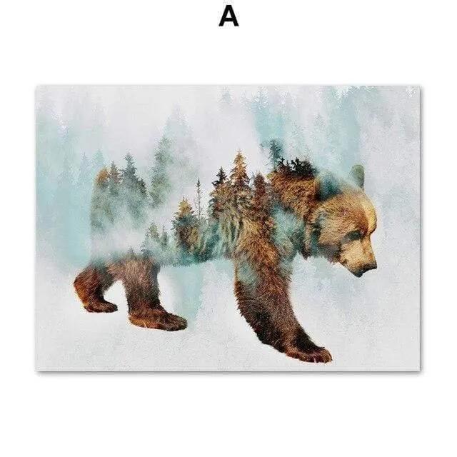 Landschaft Wald Bär Fuchs Wolf Nordic Poster Und Drucke Wand Kunst Leinwand Malerei Abstrakte Tier Wand Bilder Für Kinderzimmer