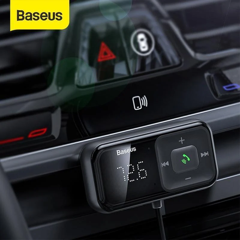 Baseus FM Transmitter Auto Bluetooth 5.0 FM Radio Modulator Auto Kit 3.1A USB Autoladegerät Freisprecheinrichtung Wireless Aux Audio MP3 Player (Schwarz)