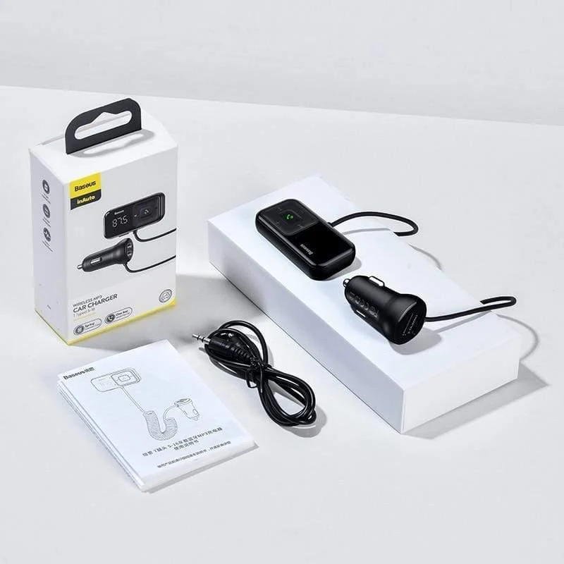 Baseus FM Transmitter Auto Bluetooth 5.0 FM Radio Modulator Auto Kit 3.1A USB Autoladegerät Freisprecheinrichtung Wireless Aux Audio MP3 Player (Schwarz)