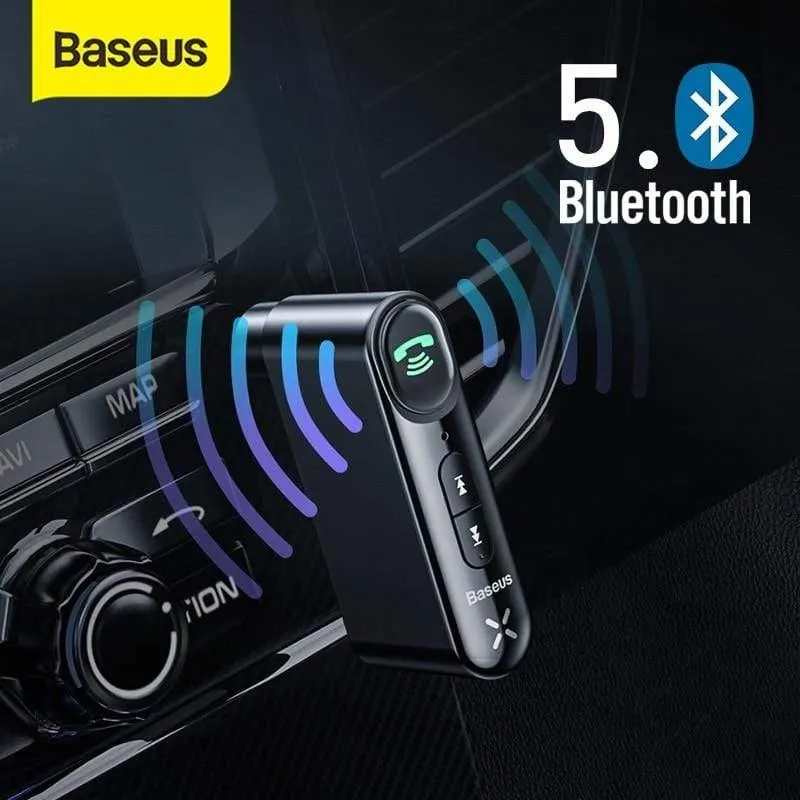 Baseus Car Aux Bluetooth 5.0 Adapter Drahtloser 3.5-mm-Audioempfänger für Auto Bluetooth Freisprecheinrichtung Car Kit Lautsprecher Kopfhörer (schwarz)