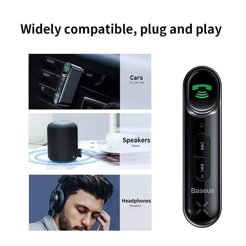Baseus Car Aux Bluetooth 5.0 Adapter Drahtloser 3.5-mm-Audioempfänger für Auto Bluetooth Freisprecheinrichtung Car Kit Lautsprecher Kopfhörer (schwarz)