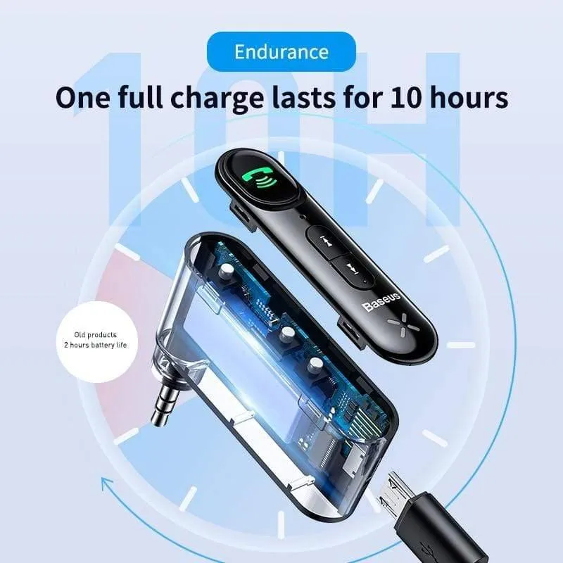 Baseus Car Aux Bluetooth 5.0 Adapter Drahtloser 3.5-mm-Audioempfänger für Auto Bluetooth Freisprecheinrichtung Car Kit Lautsprecher Kopfhörer (schwarz)