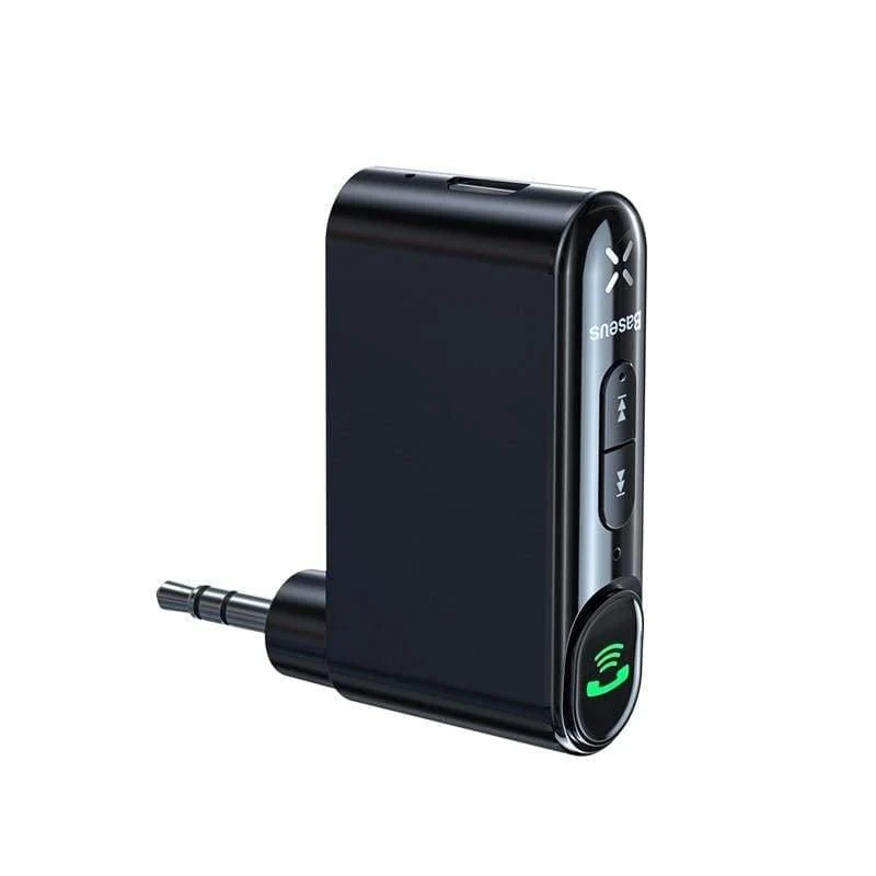 Baseus Car Aux Bluetooth 5.0 Adapter Drahtloser 3.5-mm-Audioempfänger für Auto Bluetooth Freisprecheinrichtung Car Kit Lautsprecher Kopfhörer (schwarz)