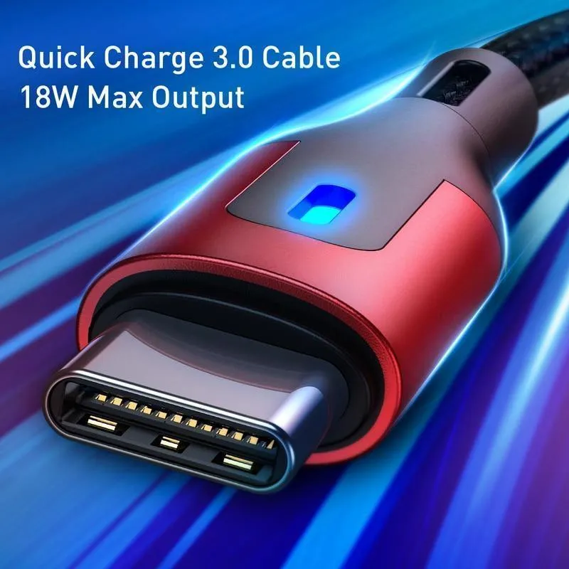 Baseus USB Typ C Kabel für Redmi Note 9 9s 8 Pro Quick Charge 3.0 Typ C Kabel LED für Xiaomi 10 Samsung S20 USB C Ladegerät Kabel