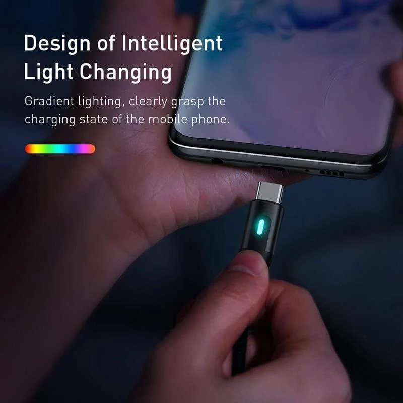 Baseus USB Typ C Kabel für Redmi Note 9 9s 8 Pro Quick Charge 3.0 Typ C Kabel LED für Xiaomi 10 Samsung S20 USB C Ladegerät Kabel