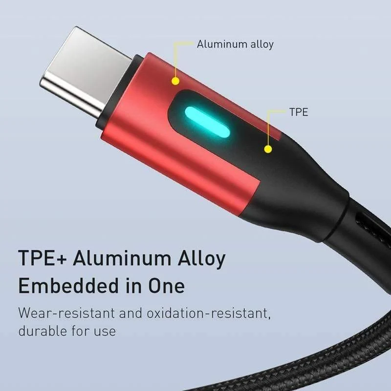 Baseus USB Typ C Kabel für Redmi Note 9 9s 8 Pro Quick Charge 3.0 Typ C Kabel LED für Xiaomi 10 Samsung S20 USB C Ladegerät Kabel