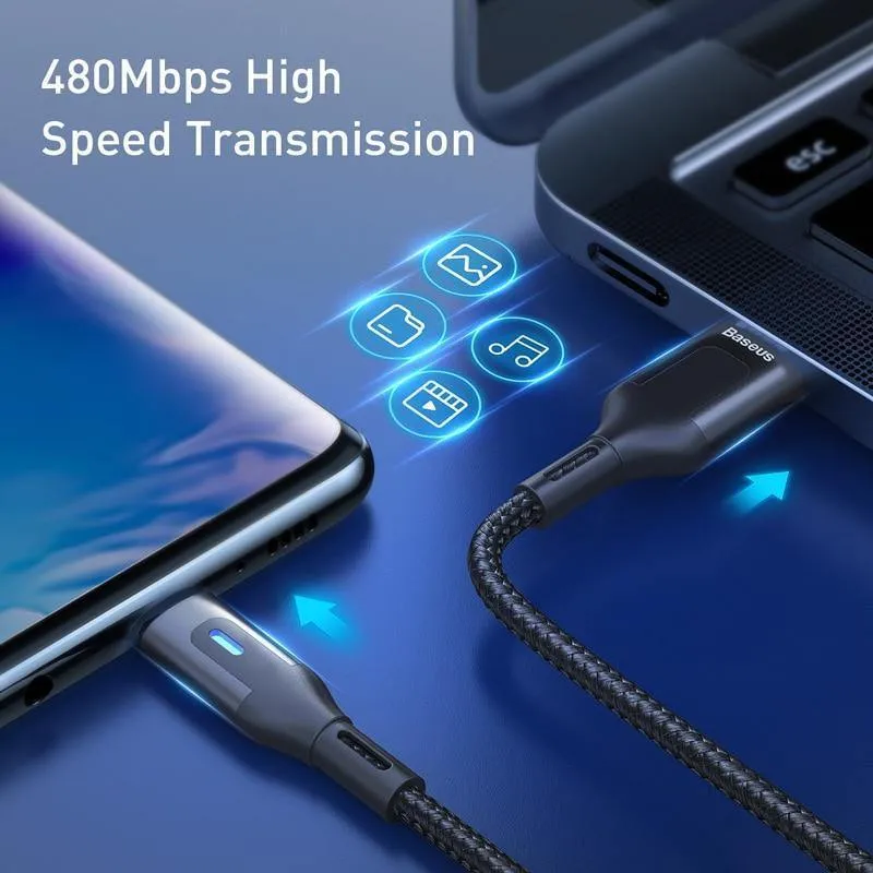 Baseus USB Typ C Kabel für Redmi Note 9 9s 8 Pro Quick Charge 3.0 Typ C Kabel LED für Xiaomi 10 Samsung S20 USB C Ladegerät Kabel