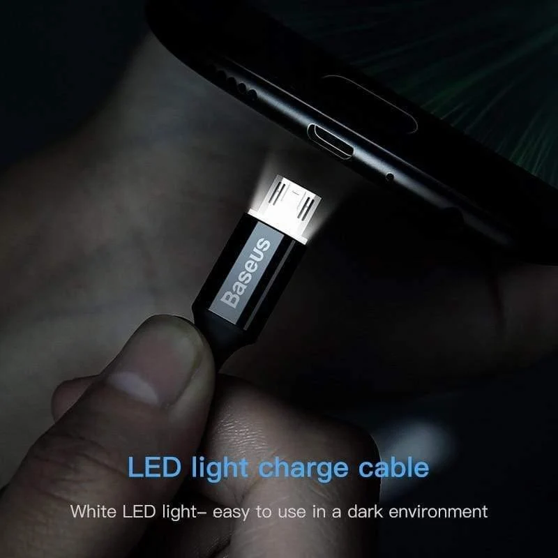 Baseus LED-Beleuchtung Micro-USB-Kabel für Xiaomi Redmi 4X Note 4 5 Reversibles Micro-USB-Ladekabel für Samsung S7-Mobiltelefon