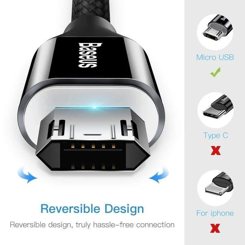 Baseus LED-Beleuchtung Micro-USB-Kabel für Xiaomi Redmi 4X Note 4 5 Reversibles Micro-USB-Ladekabel für Samsung S7-Mobiltelefon