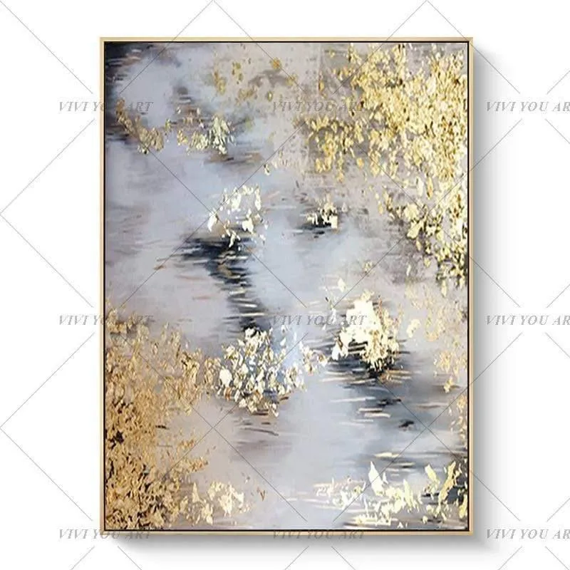 Handgemaltes abstraktes goldenes Kunst-Wandbild, handgefertigtes goldenes Baum-Leinwand-Ölgemälde für Wohnzimmer, Heimdekoration