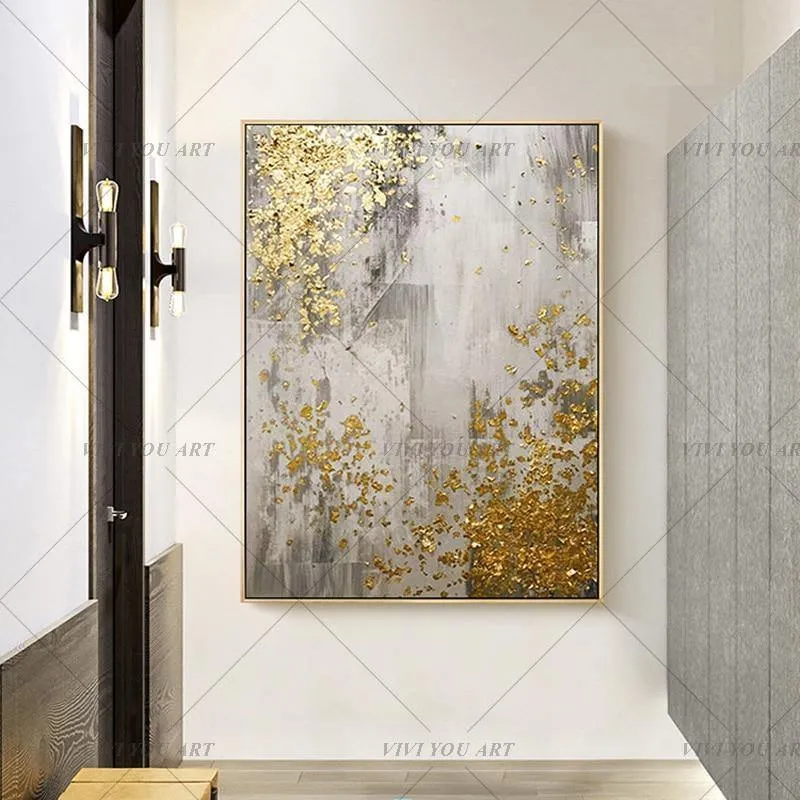Handgemaltes abstraktes goldenes Kunst-Wandbild, handgefertigtes goldenes Baum-Leinwand-Ölgemälde für Wohnzimmer, Heimdekoration