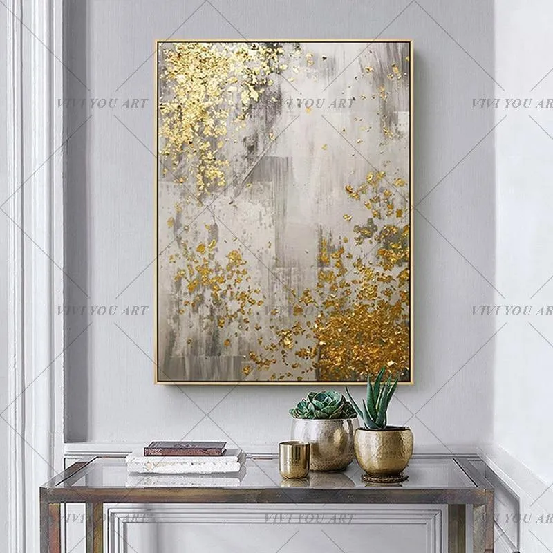 Handgemaltes abstraktes goldenes Kunst-Wandbild, handgefertigtes goldenes Baum-Leinwand-Ölgemälde für Wohnzimmer, Heimdekoration