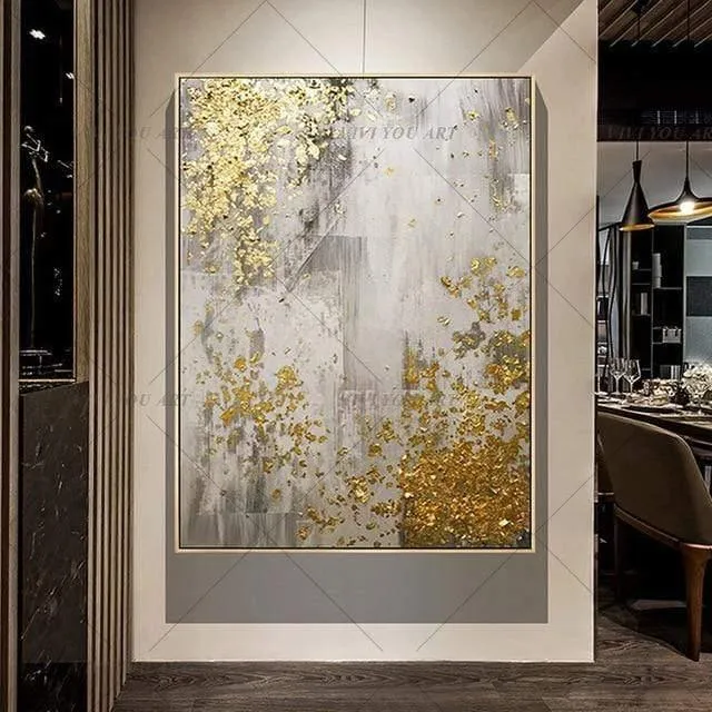 Handgemaltes abstraktes goldenes Kunst-Wandbild, handgefertigtes goldenes Baum-Leinwand-Ölgemälde für Wohnzimmer, Heimdekoration