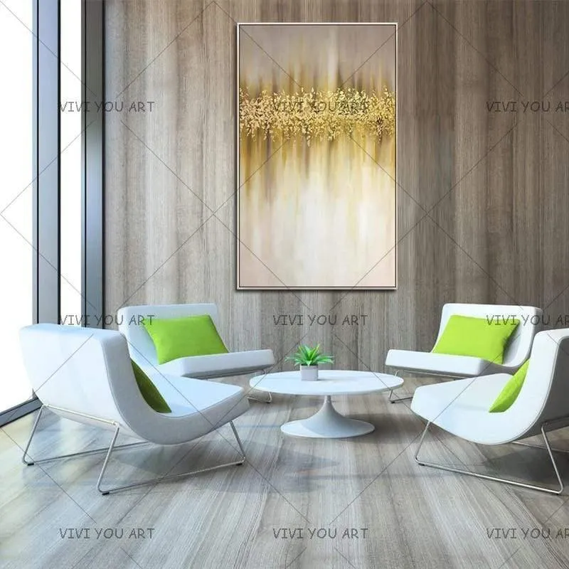 Handgemaltes abstraktes goldenes Kunst-Wandbild, handgefertigtes goldenes Baum-Leinwand-Ölgemälde für Wohnzimmer, Heimdekoration