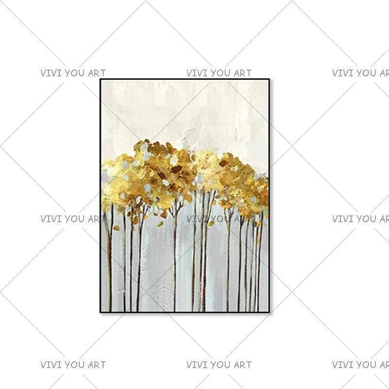 Handgemaltes abstraktes goldenes Kunst-Wandbild, handgefertigtes goldenes Baum-Leinwand-Ölgemälde für Wohnzimmer, Heimdekoration