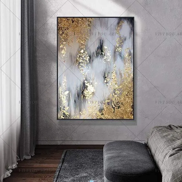 Handgemaltes abstraktes goldenes Kunst-Wandbild, handgefertigtes goldenes Baum-Leinwand-Ölgemälde für Wohnzimmer, Heimdekoration