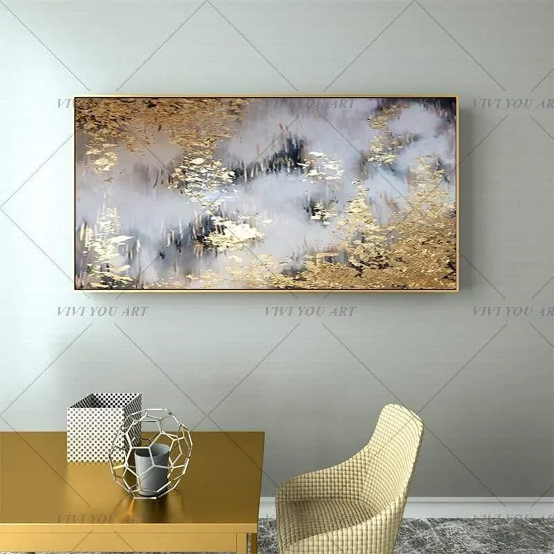 Handgemaltes abstraktes goldenes Kunst-Wandbild, handgefertigtes goldenes Baum-Leinwand-Ölgemälde für Wohnzimmer, Heimdekoration
