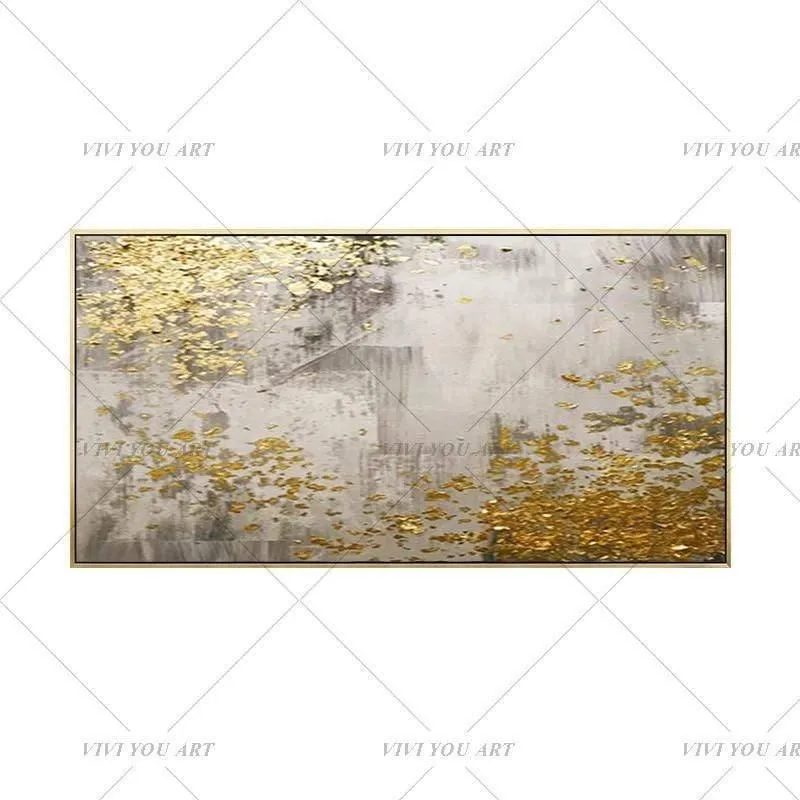 Handgemaltes abstraktes goldenes Kunst-Wandbild, handgefertigtes goldenes Baum-Leinwand-Ölgemälde für Wohnzimmer, Heimdekoration